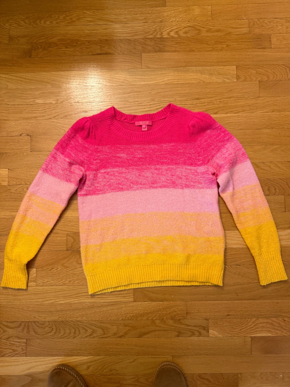 Lilly Pulitzer ombre Crewneck Sweater - Pink & Yellow, slightly puff shoulder L